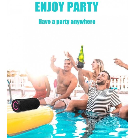 Portable Bluetooth Speaker with Subwoofer, 35W Bass Loud Speaker with Power Bank, IPX7 Waterproof, Wireless Stereo Pairing, 24H Playtime, Speaker with Lights for Outdoor Party, Camping - Black