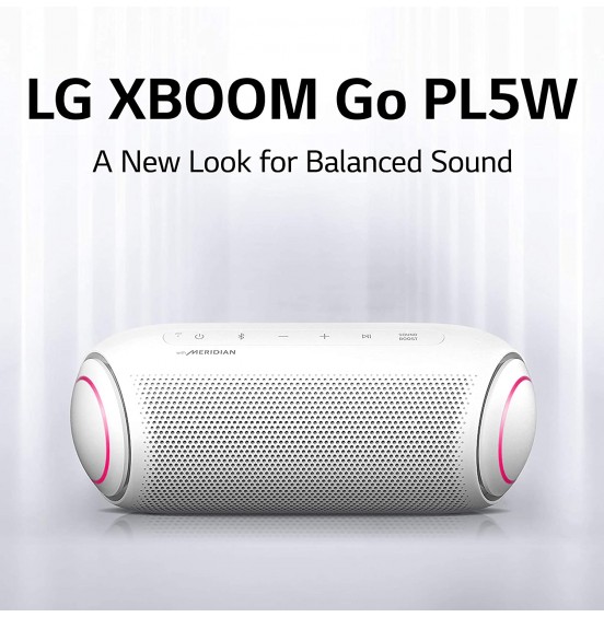 LG XBOOM Go Speaker PL5 Portable Wireless Bluetooth, Dual Action Bass, Sound by Meridian, Water-Resistant, Sound Boost EQ, 18 Hour Battery Life, LED Lighting - Black